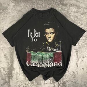 Vintage 90’s Distressed Test Print Elvis/George Jones Black Graphic Band Tee XL
